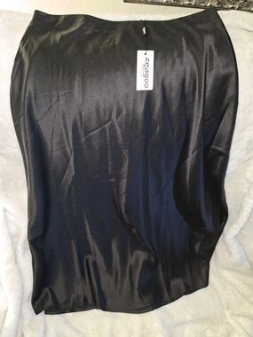zeagoo Black Satin Slip Skirt